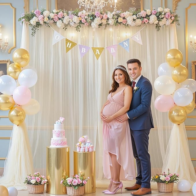 Champagne Tulle Backdrop Curtain for Parties Wedding 10ft×8ft Champagne Sheer Backdrop Curtains for Baby Shower Bridal Shower Reception Birthday Party Photoshoot Decorations 2 Panels 5ft × 8ft