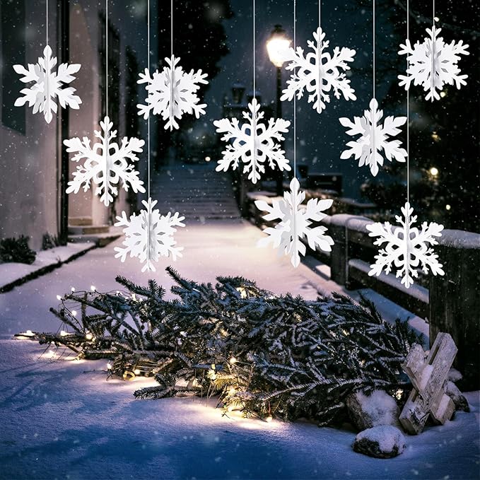 Snowflake Snow-White Christmas Party-Decorations Garland - 12Pcs 3D Winter Wonderland Frozen Hanging Streamers Banner,Baby Bridal Shower Birthday Wedding Classroom Decor Supplies Hugtmr