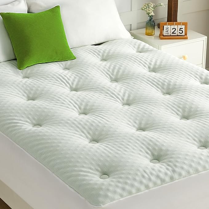 QUIETSEA Reversible Sofa Queen Mattress Topper Egg Crate Memory Foam Mattress Topper, Bamboo Viscose Mattress Pad Sofa Queen, Noiseless Waterproof Mattress Cover with Deep Pocket up to 21", 60" x 72"