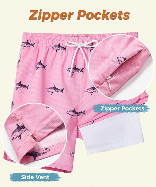 ELETOP Men's Swim Trunks - Compression Liner Bathing Suit with Zipper Pockets | Beach Board Shorts