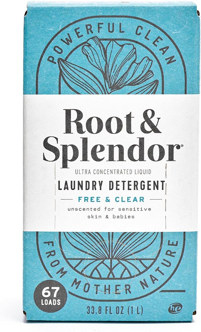 Root & Splendor Ultra Concentrated All Natural Laundry Detergent Liquid - Plant Based, Enzymatic Laundry Soap, Free & Clear Unscented, 1 Liter, 67 Loads