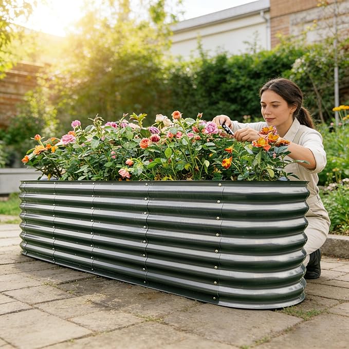 Gardmax Galvanized Raised Garden Bed, Lightweight Planter Boxes Outdoor with Easy Assembly, Large Garden Bed for Vegetables, Fruits, Flower Dark Grey 8x2x1.5 FT