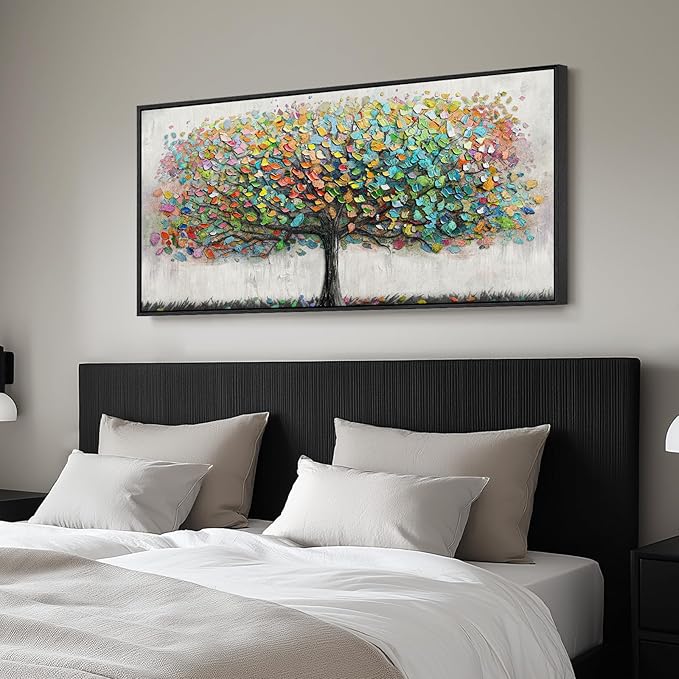 Large Framed Tree of Life Colorful Wall Art, Modern Canvas Prints Paintings