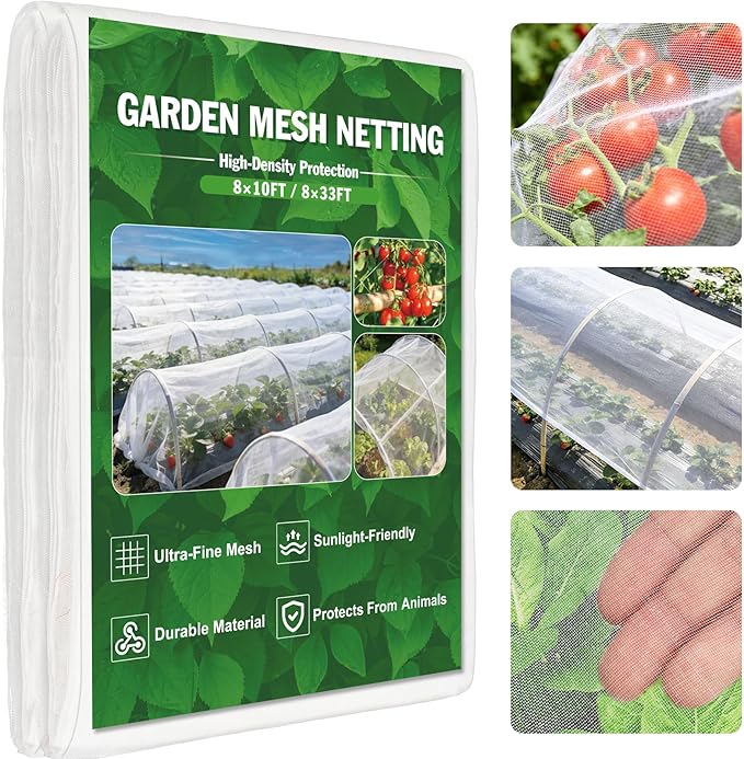FEED GARDEN Garden Netting 8x33FT Ultra-Fine Mesh PE Cover for Vegetables Fruits Garden Row Cover Raised Bed Durable Protection from Birds Animals
