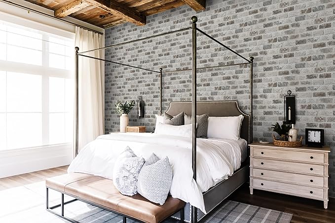 Guvana 17.3"×394" Brick Wallpaper Grey and Brown Self Adhesive Wallpaper 3D