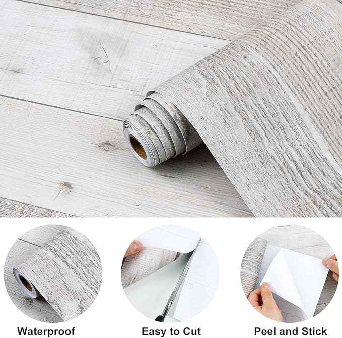 WENMER Gray Vintage Wood Wallpaper, 17.71'' x 472'' Peel and Stick,