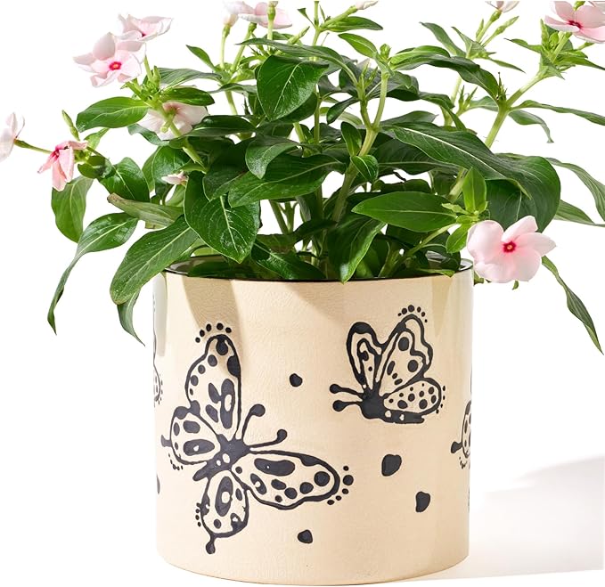 STHIE 5 Inch Ceramic Plant Pots with Drainage Holes, Small Round Flower Pots for Indoor Plant, Unique Animal Flower Planters (Butterfly)