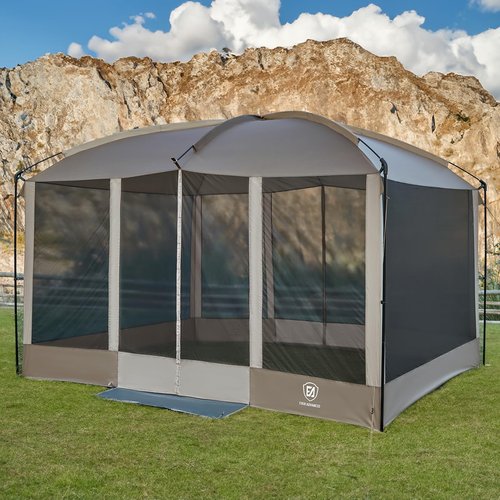 EVER ADVANCED Magnetic Screen House Room 11x9ft, Hands-Free Entry,Screenhouse with Sun Protection for Camping&Picnic, 11x9ftCamping Tent Canopy Shelter with Mesh, Brown