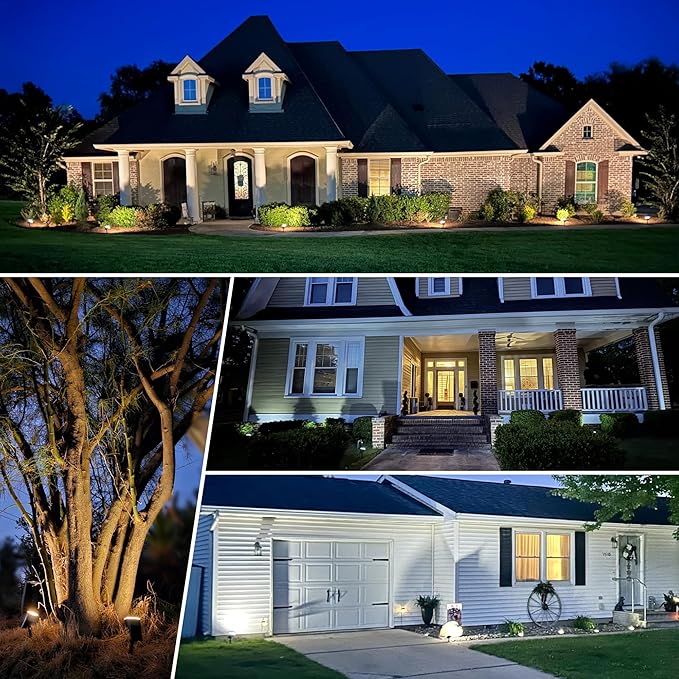 AUDERWIN Solar spotlights Outdoor 63 LED 3 Lighting Modes, IP65 Waterproof Lighten Yard Garden House Garage Pathway for Christmas Decorations-4 Pack
