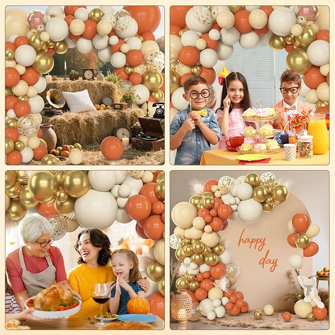 Amandir 153pcs Orange Balloon Arch Garland Kit, Different Sizes 18 12 10 5inch Latex Metallic Gold Confetti White Sand Pastel Orange Fall Balloons for Pumpkin Baby Shower Birthday Party Decorations