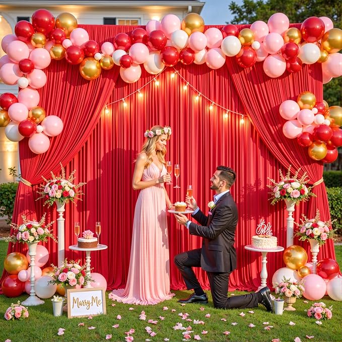 4 Panels Red Backdrop Curtain for Parties Wedding Wrinkle Free Red Photo Curtains Backdrop Drapes Fabric Decoration for Birthday Party Baby Shower Christmas 20ft(W) x 10ft(H)