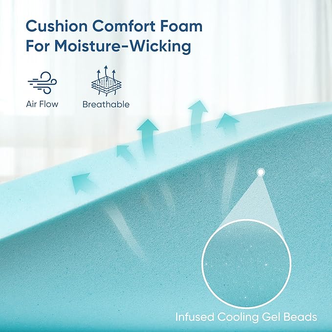 Memory Foam Mattress Topper Queen Size, 3 Inch Gel Infused Cooling Mattress Pad with Breathable Bamboo Cover, Pressure Relief & Machine Washable Bed Topper 60"x80"