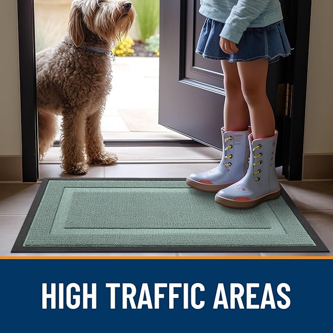 OLANLY Front Door Mat Indoor Outdoor Entrance, Waterproof All-Season, All-Weather Doormat, Sturdy Natural Rubber, Low Profile, Easy Clean Patio Porch Entryway Mat, 29.5x17, Grayish Green