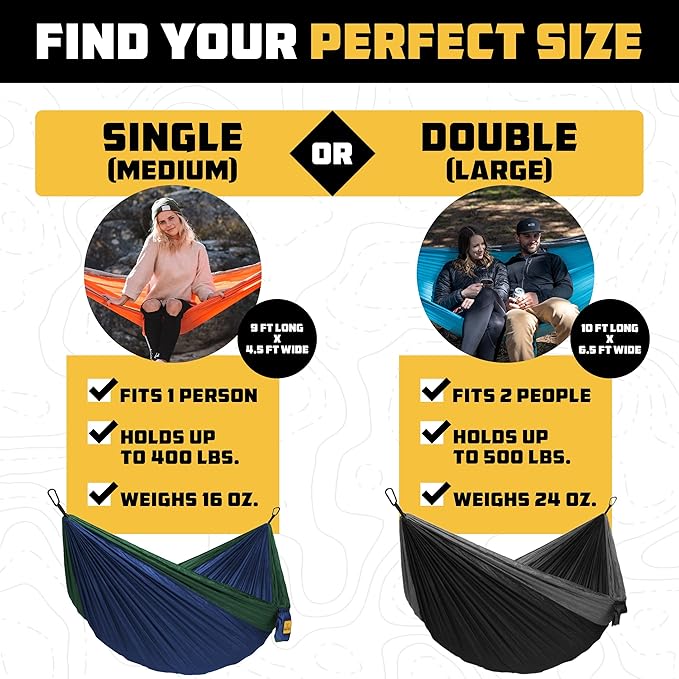 Wise Owl Outfitters Camping Hammock – 500lbs Portable Hammock with Tree Straps - Travel, Backpacking, Hiking, Outdoors Camping Gear - Single or Double