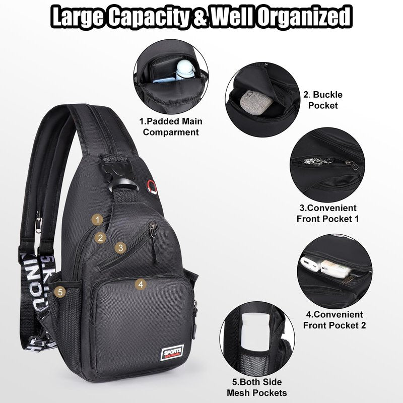 VALUEQLO Crossbody Backpack Convertible Sling Bag for Women Men with Adjustable Strap Small Casual Daypack for Hiking Traveling (Small, 11-Inch, Black)