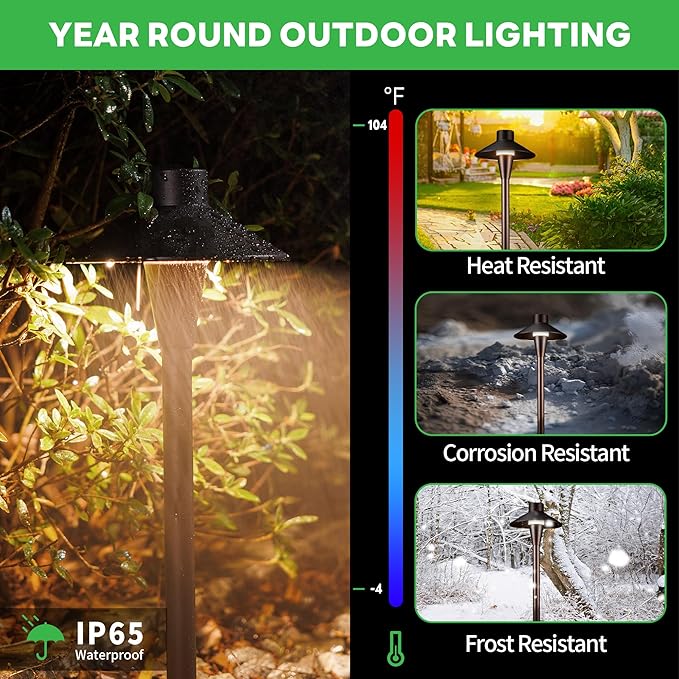 LED Pathway Lights Wired, 12V Landscape Path Lights 3000K/4000K/5000K Adjustable, Low Voltage Outdoor Waterproof, 5W 150LM ORB Aluminum for Lawn Garden 8 Pack