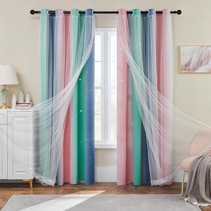 XiDi Grey Curtains for Kids Room, Nursery Blackout Curtain, Girls Room Decor