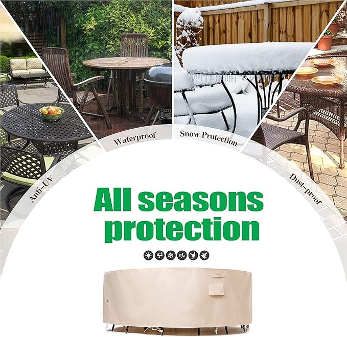 F&J Outdoors Patio Furniture Covers Waterproof UV Resistant Rip-Stop Fabric Round Patio Table Cover Furniture Cover, Beige, 72" Dia x 27.5" H