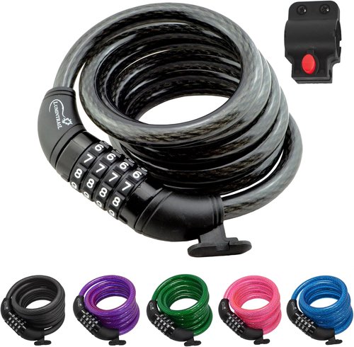 Lumintrail Bike and Scooter Lock Cable - 6ft Heavy Duty Anti-Theft Combination Lock | Black