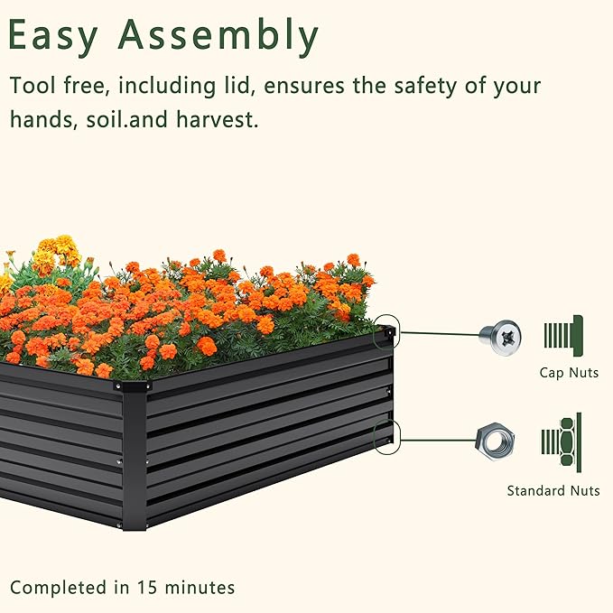 DIIYIV 2PCS 8x4x1FT Galvanized Raised Garden Bed Kit,Vegetable Boxes-Rectangle Metal Flower Box,Large Planter Raised Beds Outdoor Garden for Planting,Fruit,Herb-Black