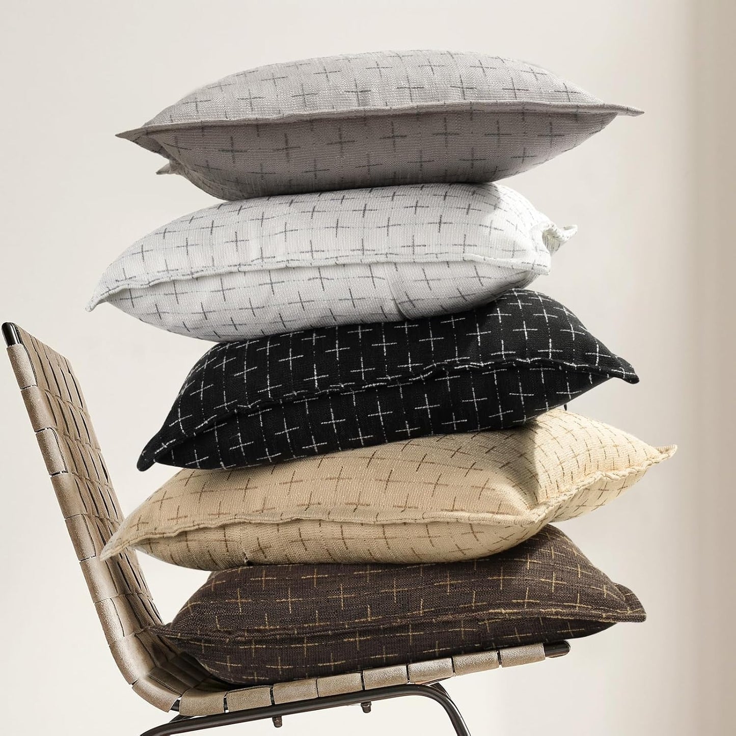 Pillow Covers 24x24 Set of 2 Soft Polyester Textured Pillow Covers with Stylish Flange Edge Cozy Farmhouse Throw Pillows for Couch Bed Sofa Living Room