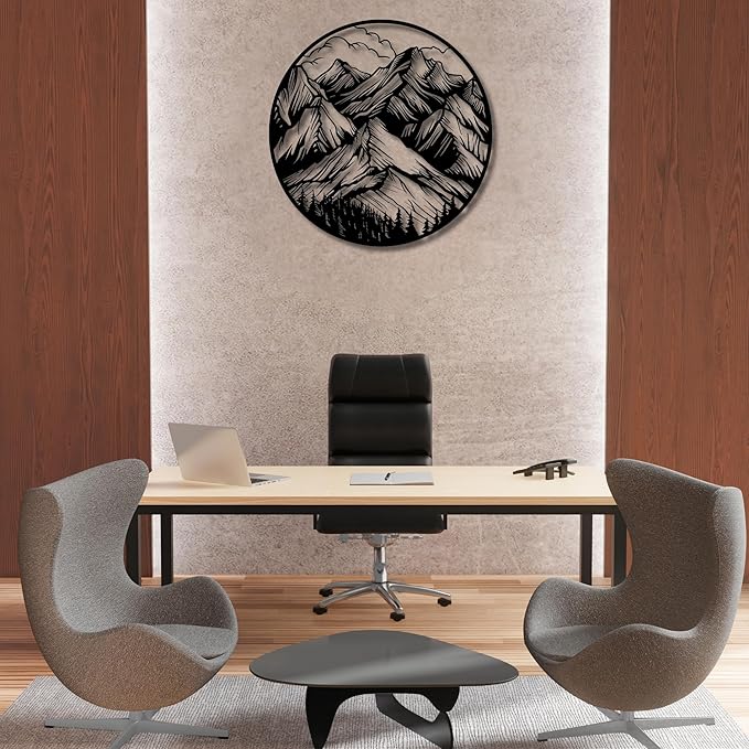 Metal Wall Decor | 35'' x 35'' x 0.05'' Mountains Themed Metal Wall Art | Handmade Indoor and Outdoor Wall Decorations