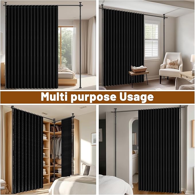 100% Blackout Room Divider Curtains Sets Black 1 Panel W100 x L84in No Drill