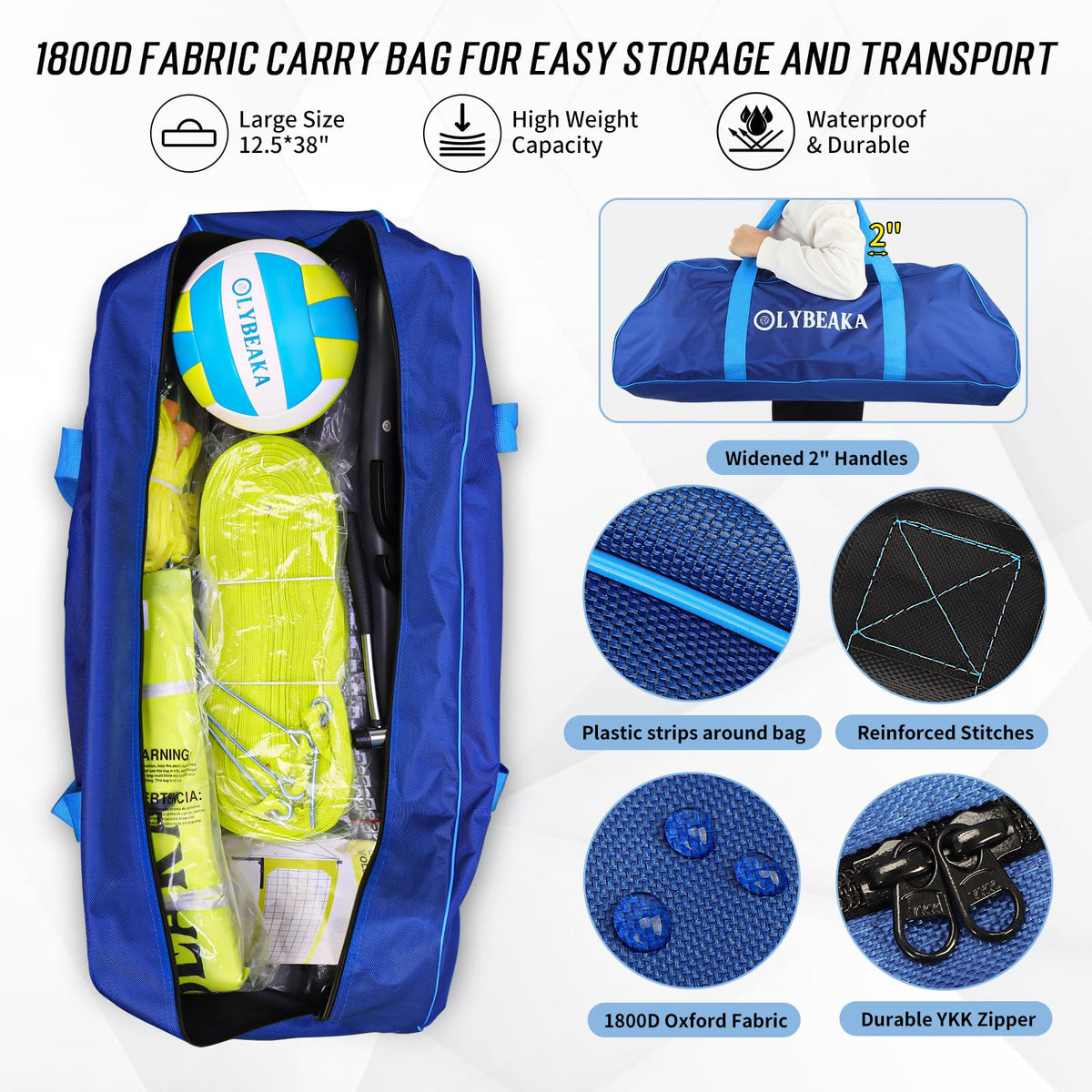 Outdoor Professional Volleyball Net Set with Heavy Duty 2" Adjustable Aluminum Poles, Tetoron Net, Portable 1800D Carry Bag - Super Stable & Anti-Sag with 2 Tension Adjusters for Backyard Beach Grass
