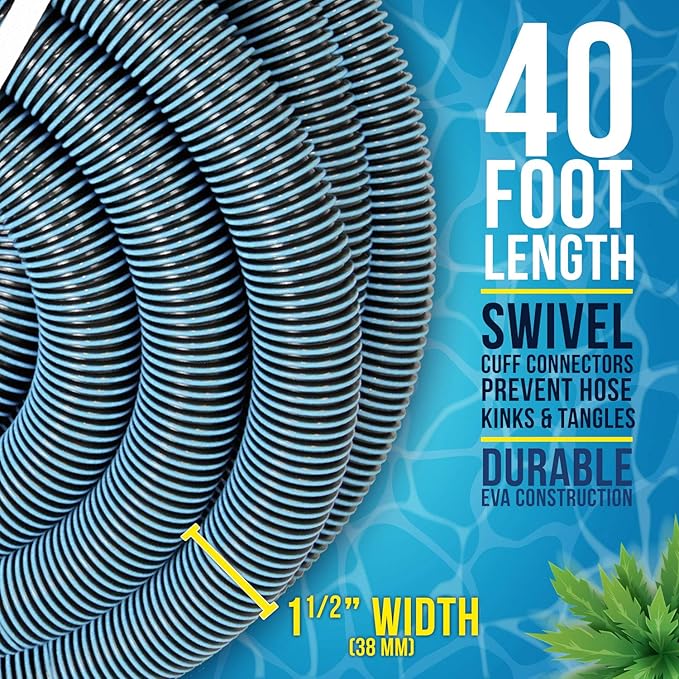 U.S. Pool Supply Pool Vacuum Hose - 1-1/2" x 40' Professional Heavy Duty Pool Hose for Inground, Spiral Wound with Kink-Free Swivel Cuff - Connect to Vacuum Heads, Skimmer, Cleaner, Filter Pump Inlet