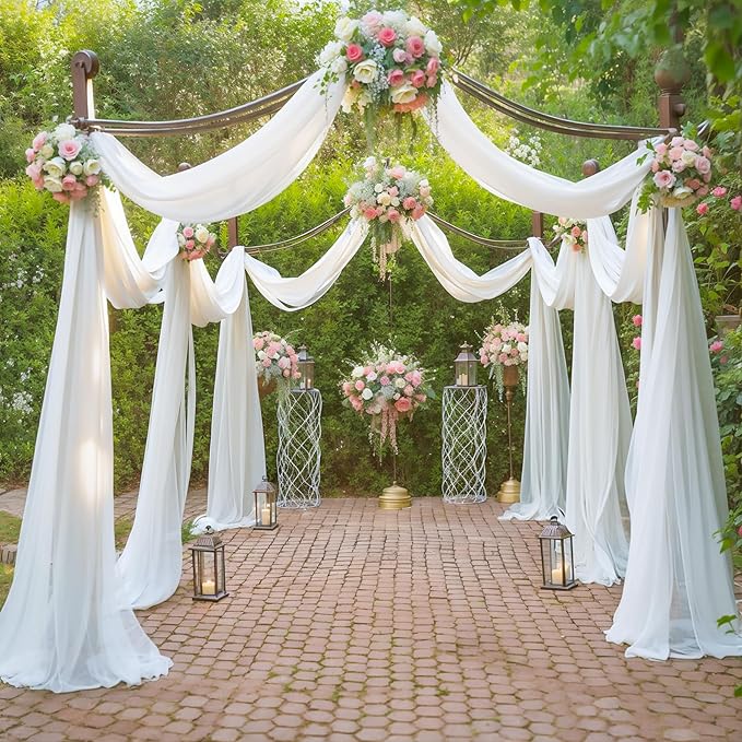 Wedding Arch Draping Fabric White Arch Drapes Sheer Backdrop Curtain for Ceremony Wedding Arches Decor 19Ft Length x 28" Width 1 Panel