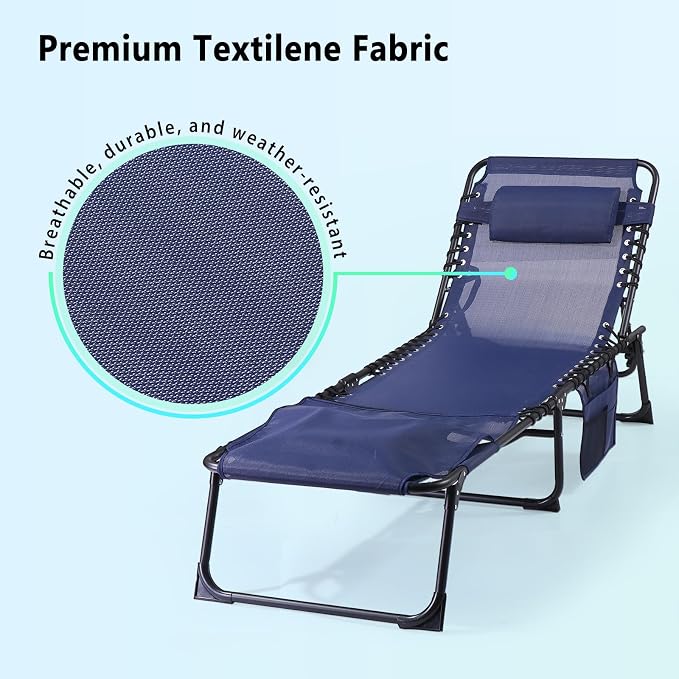 Unovivy Tanning Chairs with Face Hole Set of 2, Patio Lounge Chairs with 5-Position Reclining Back, Portable Folding Outdoor Lounge Chair for Sunbathing, Pool, Patio, Camping
