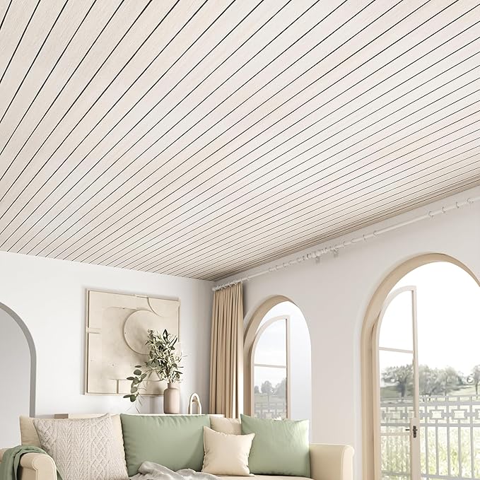VEELIKE Wide White Oak Wood Slat Wall Panels Peel and Stick 3D Wood Panel