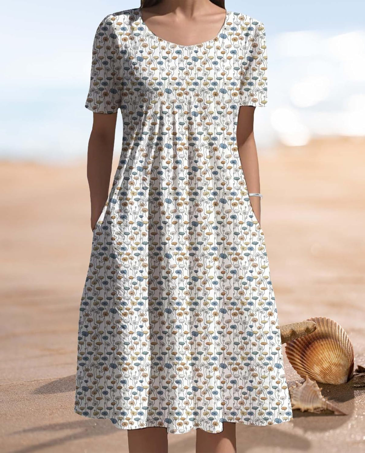 Skiennix Women's Floral Printed Dress - Comfy Oversized Short Sleeve with Pockets | Summer 2025 Collection