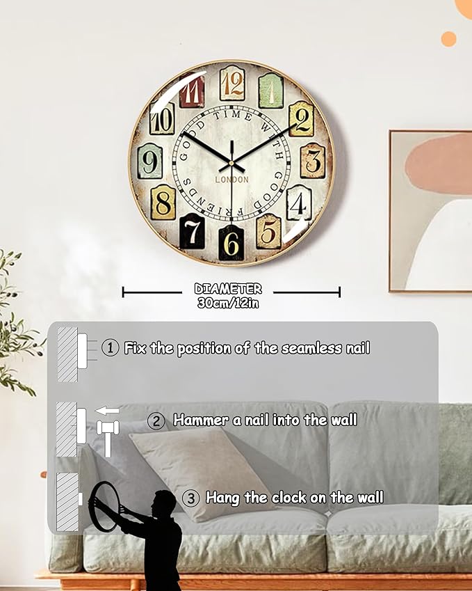 Decorative Wall Clocks Batterys Operated, Retro Wall Clock