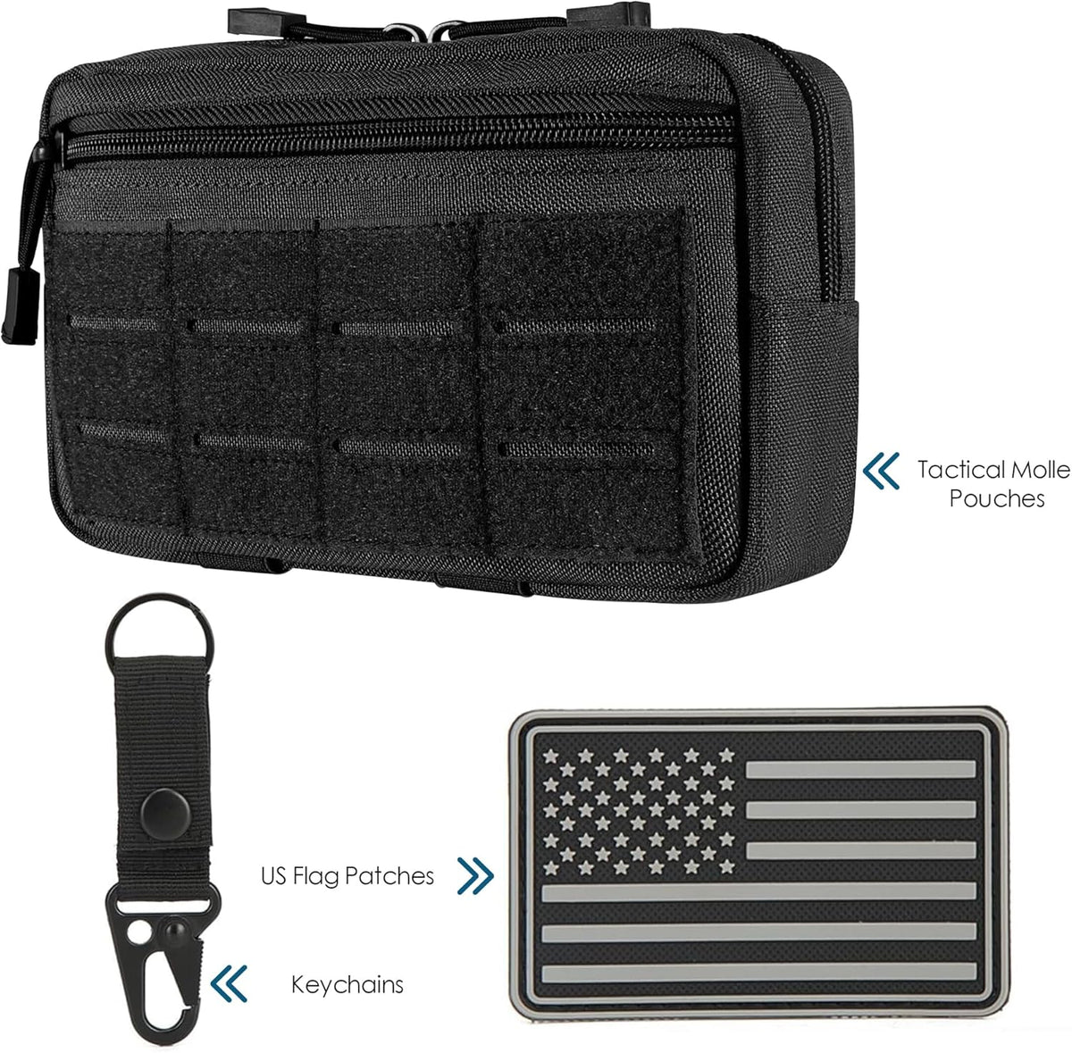 Skiennix Tactical Molle Admin Pouch - Multi-Purpose Tool Bag with US Flag Patch & Keychain