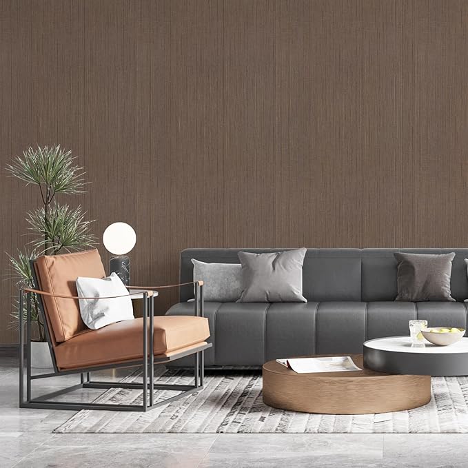 Brown Grasscloth Peel and Stick Wallpaper A Set of 23.6" X 480" Self-Adhesive
