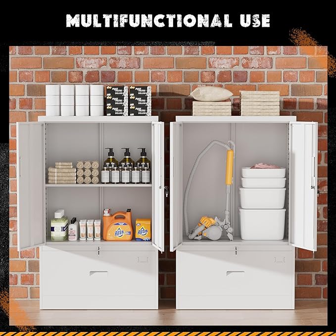 INTERGREAT Metal Storage Cabinet with Drawer,52" H*32" W*16" D File Cabinets,Steel Locking Storage Cabinet with Doors and Shelves for Home,Office,Garage,School,Fit A4/Letter/Legal File (White)