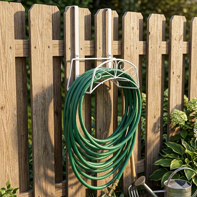 Garden Hose Holder for Outside Yard Hang Over The Door and Fence, Holds Up to 150Ft (2PCS White)