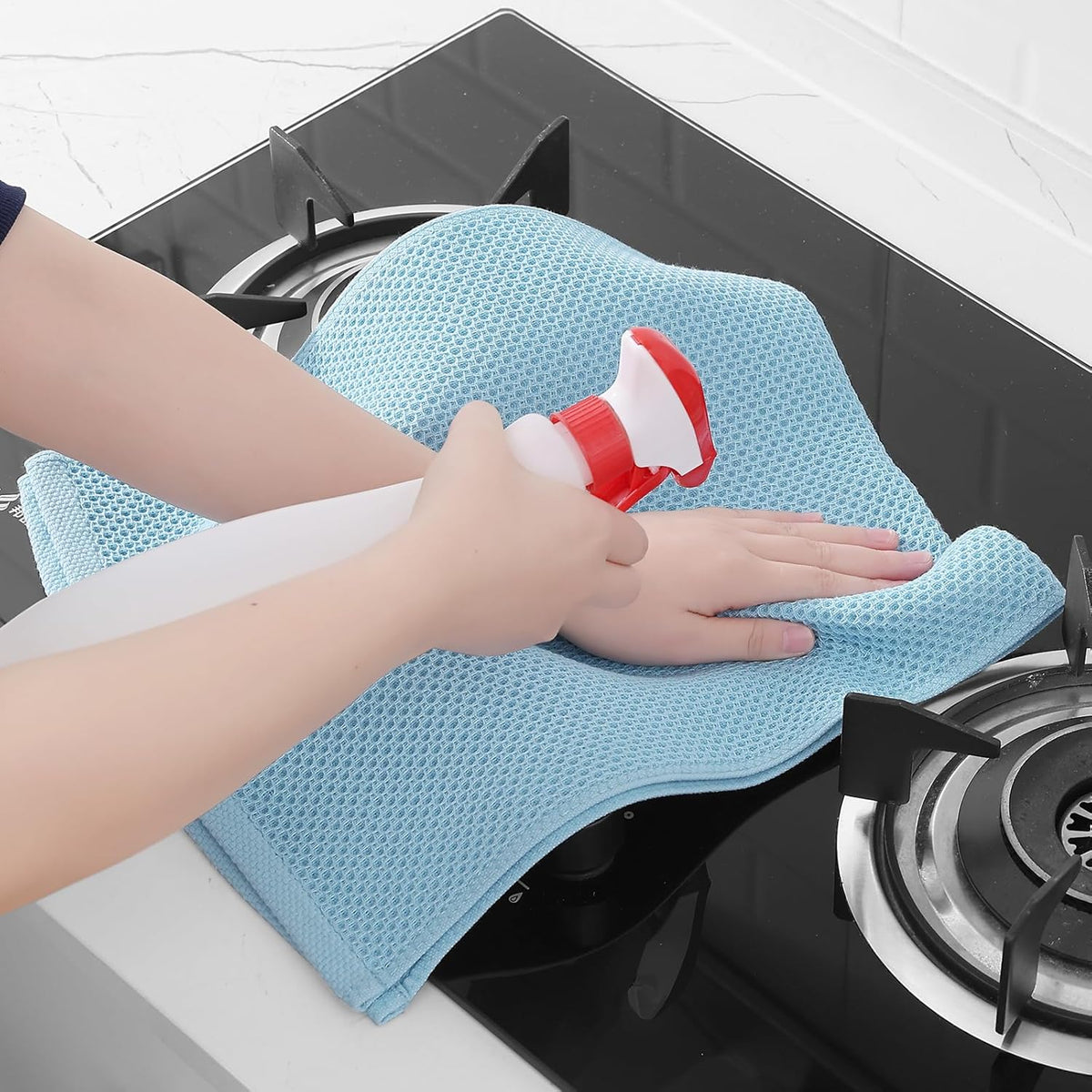 Homaxy 100% Cotton Waffle Weave Kitchen Dish Towels, Ultra Soft Absorbent Quick Drying Cleaning Towel, 13 x 28 Inches, 8-Pack, Sky Blue