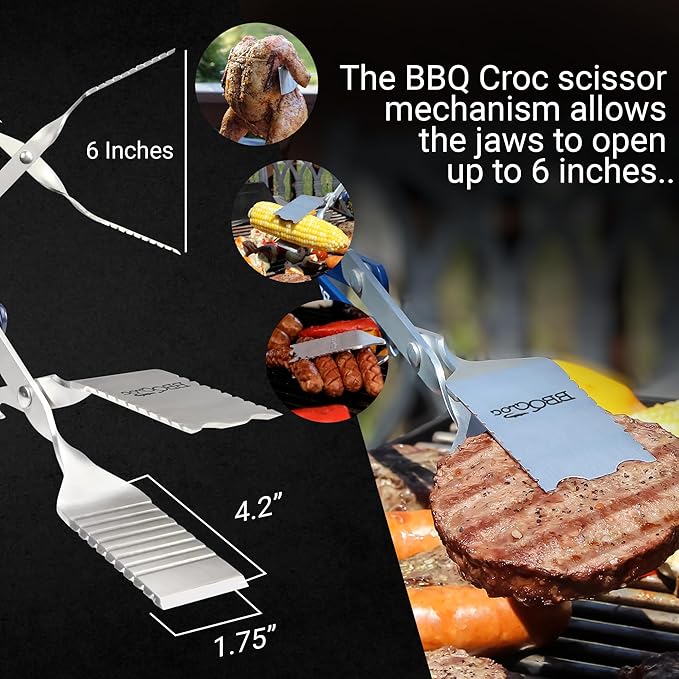 BBQ Croc 3-in-1 Barbecue Tool Pack - 15-inch & 18-inch with Light - Extra Light Tongs, Spatula and Grill Scraper (18 inch + 15 inch with Flashlight)