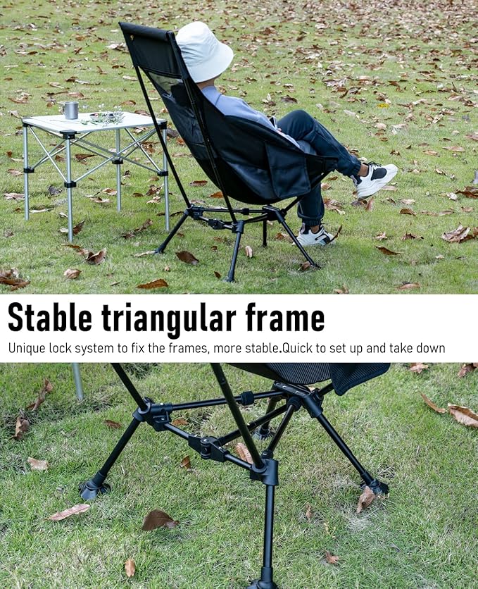 iClimb Ultralight Compact Camping Folding Beach Chair with Anti-Sinking Large Feet (Black - Triangular Frame High Back)
