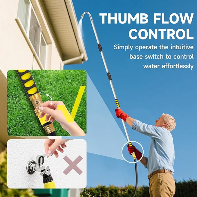 Gutter Cleaning Tools,12ft (20ft Reach) Gutter Cleaner Tools from the Ground with Hose Attachment, Rain Gutters Cleaning Tool with Heavy-Duty Head for 2nd Story House