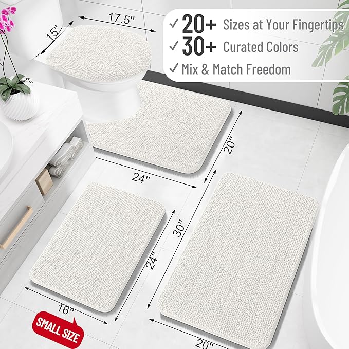 OLANLY Bathroom Rugs 32x20, Extra Soft Absorbent Chenille Bath Rugs, Rubber Backing Quick Dry, Machine Washable Bath Mats for Bathroom Floor, Tub and Shower, Home Decor Accessories, Ivory