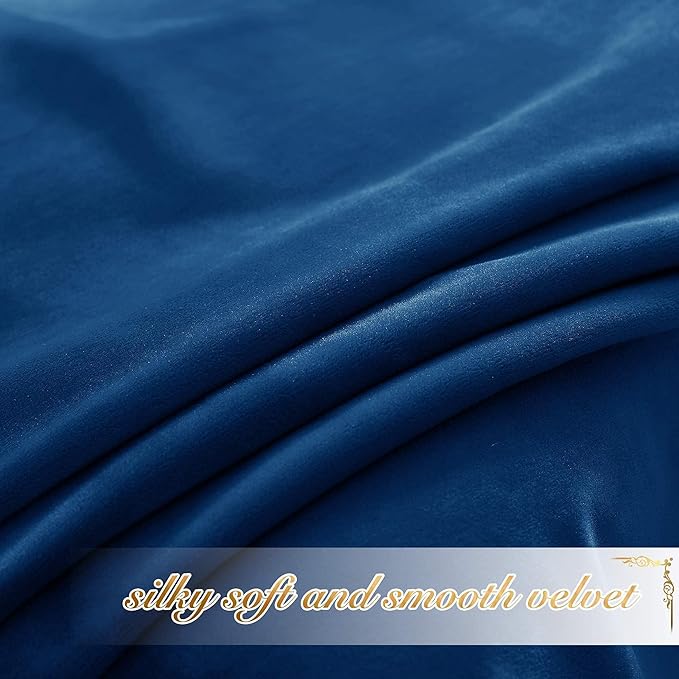 NICETOWN Blue Velvet Curtain Panels 84 inch Long, Luxury Rod Pocket Window