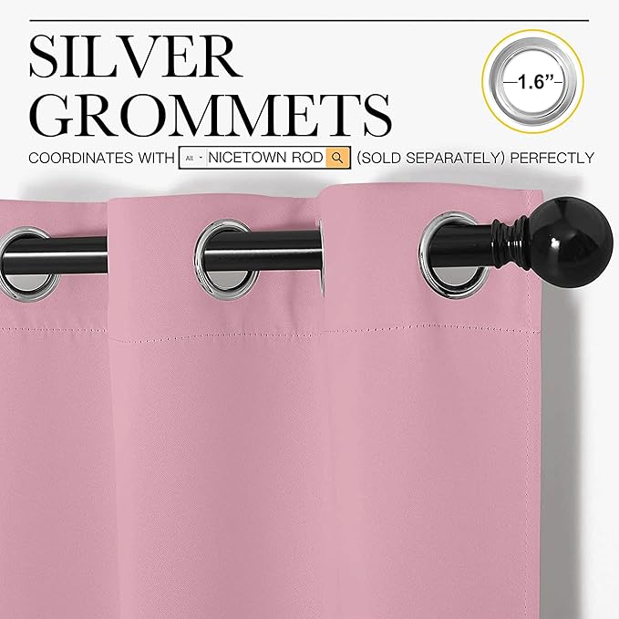 NICETOWN Crystal Pink Blackout Curtains 102" Long