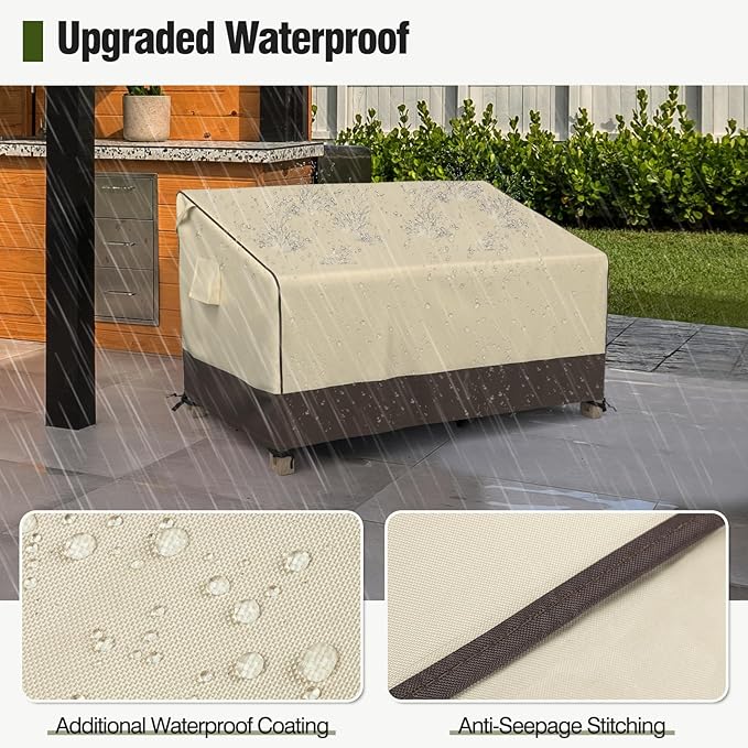 MR. COVER Outdoor Couch Cover Waterproof, Patio Furniture Covers for 2-Seater Couch, Fits up to 60" W x 35" D x 35" H, Moisture-Proof & UV-Protection, Brown & Khak