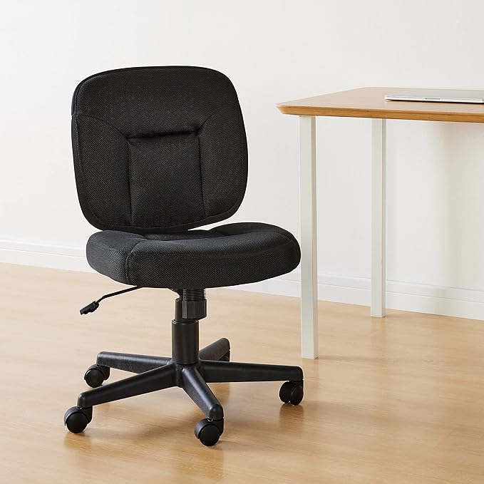 Amazon Basics Low-Back Office Desk Chair with Back Support, Adjustable Height, 360 Degree Swivel, Fabric Upholstery, Rolling, Black