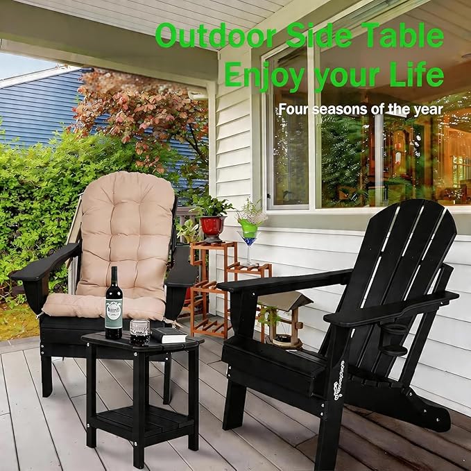 Adirondack Square Outdoor Side Table,2-Tier Storage Patio Side Table with Weatherproof HDPE Material Low