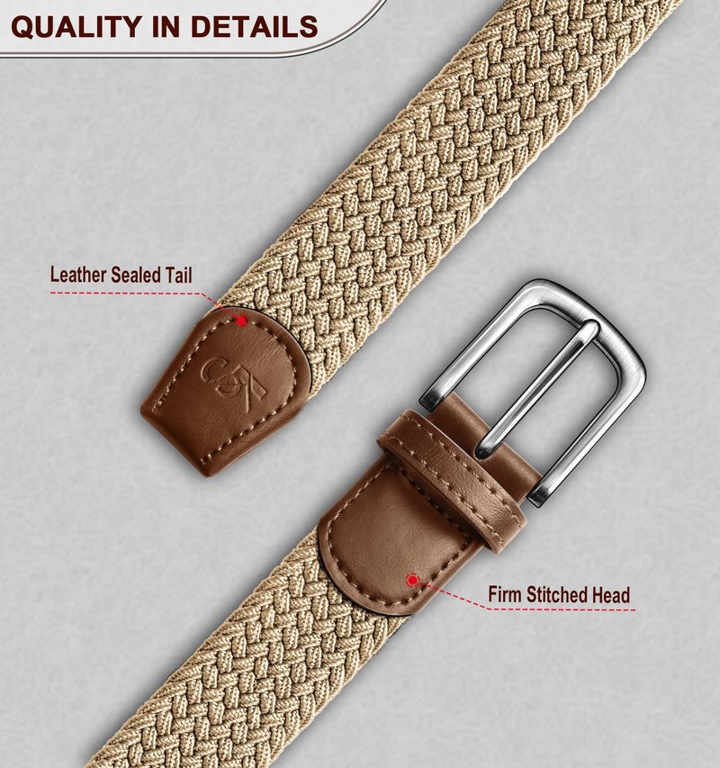 KEMISANT Men's Golf Belt Nulti-pack, Braided Woven Stretch Belt for Gift Men Casual Jeans Sports Work 1 3/8"(Black/Beige,30"-34" Waist Adjustable)