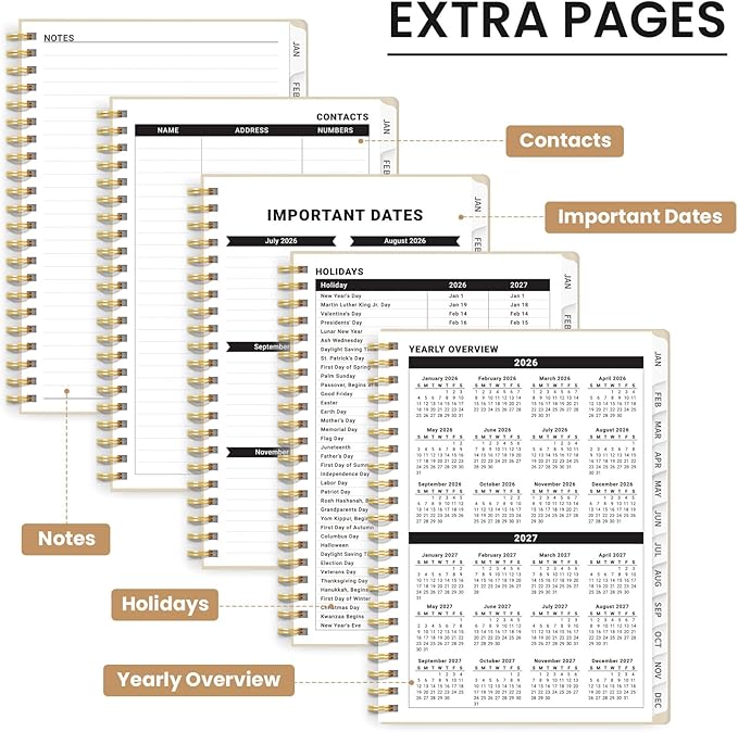 2026 Planner, Weekly and Monthly Planner for Women, Jan 2026 - Dec 2026 Pretty 2026 Calendar Planner with Monthly Tabs, Inner Pocket, Spiral Binding, Perfect for Office Home School - 8.5" x 11", Landscape